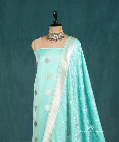 Handloom_Sea_Green_Pure_Satin_Silk_Banarasi_Suit_Set_Fabric_With_Small_Booti_WeaverStory_03