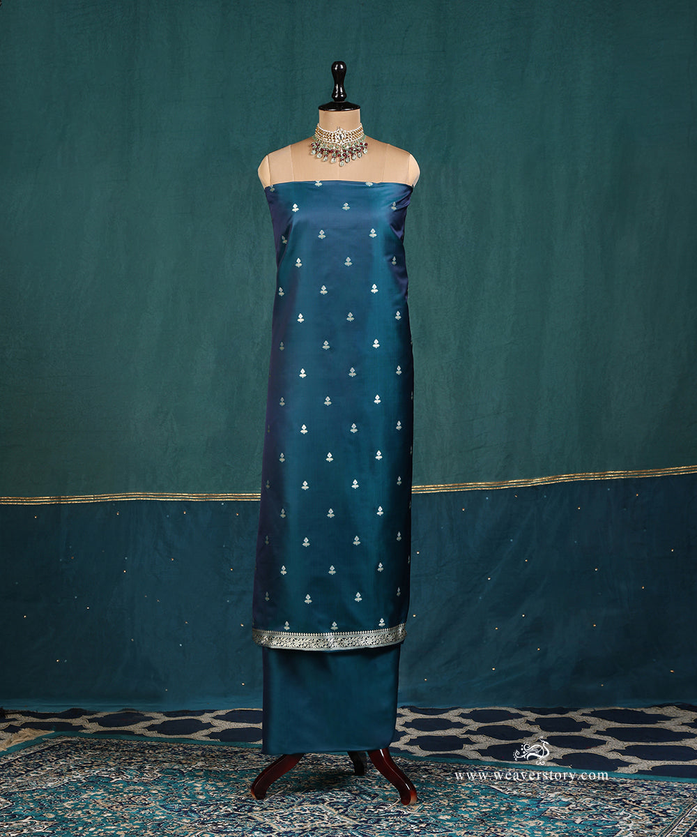 Teal_Handloom_Pure_Satin_Silk_Banarasi_Suit_Set_Fabric_With_Small_Boota_WeaverStory_02