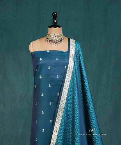 Teal_Handloom_Pure_Satin_Silk_Banarasi_Suit_Set_Fabric_With_Small_Boota_WeaverStory_03