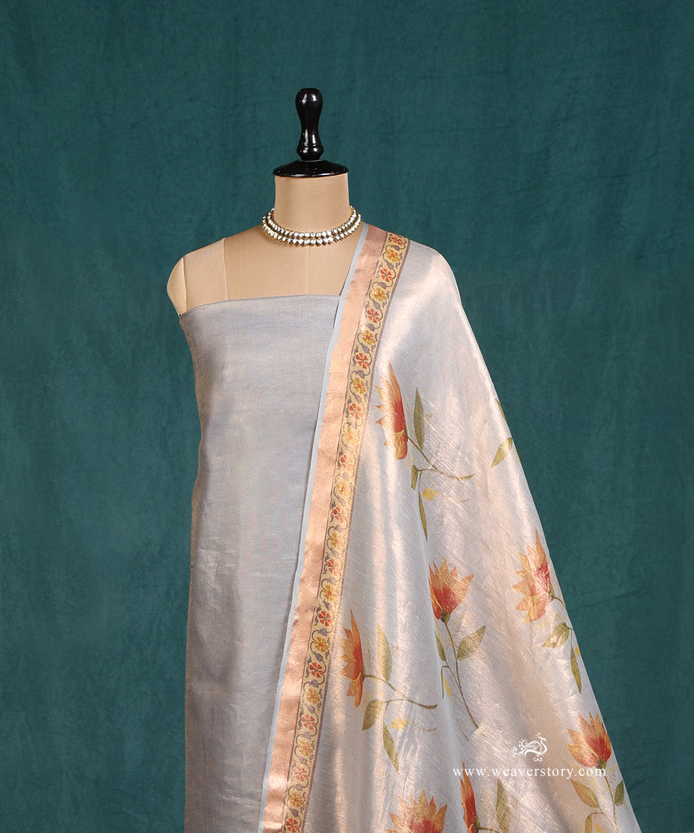 Grey_Handloom_Pure_Cotton_Tissue_Banarasi_Suit_Set_Fabric_With_Printed_Nandi_Lotus_Dupatta_WeaverStory_03