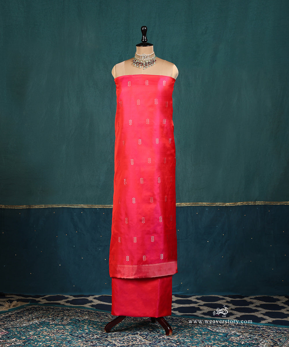 Handloom_Pink_Pure_Satin_Silk_Banarasi Suit_Set_Fabric_With_Small_Boota_WeaverStory_02