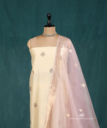 Handloom_Beige_Pure_Cotton_Chanderi_Suit_Set_Fabric_With_Soft_Pink_Dupatta_WeaverStory_03