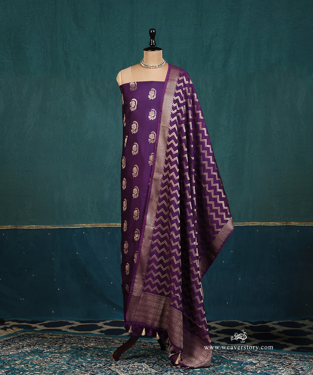 Handloom_Purple_Pure_Cotton_Silk_Banarasi_Suit_Set_Fabric_With_Boota_WeaverStory_01