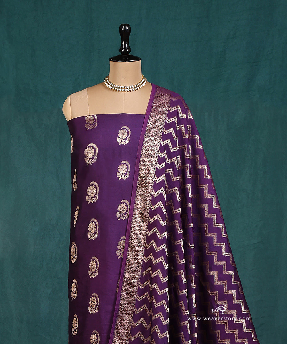 Handloom_Purple_Pure_Cotton_Silk_Banarasi_Suit_Set_Fabric_With_Boota_WeaverStory_03