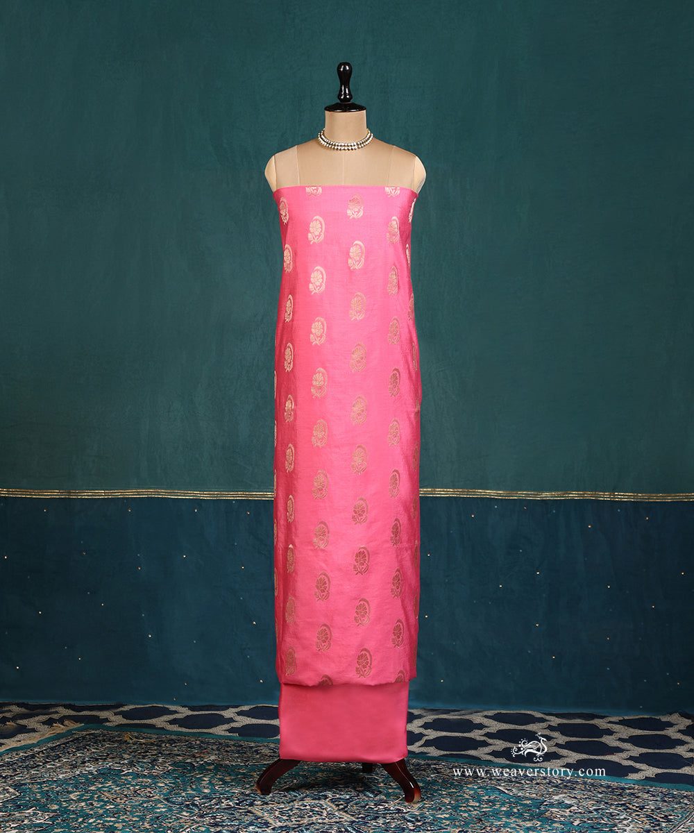 Pink_Handloom_Pure_Cotton_Silk_Banarasi_Suit_Set_Fabric_With_Diagonal_Bel_WeaverStory_02