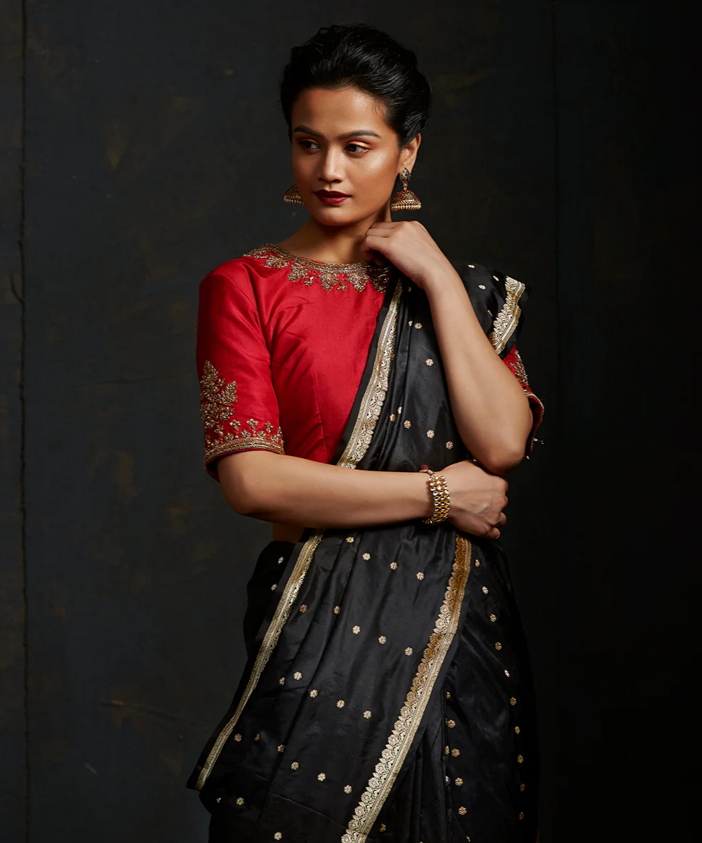 Red Blouse With Big Boota On Sleeves And Neck Embroidery Blouses/ Crop Tops