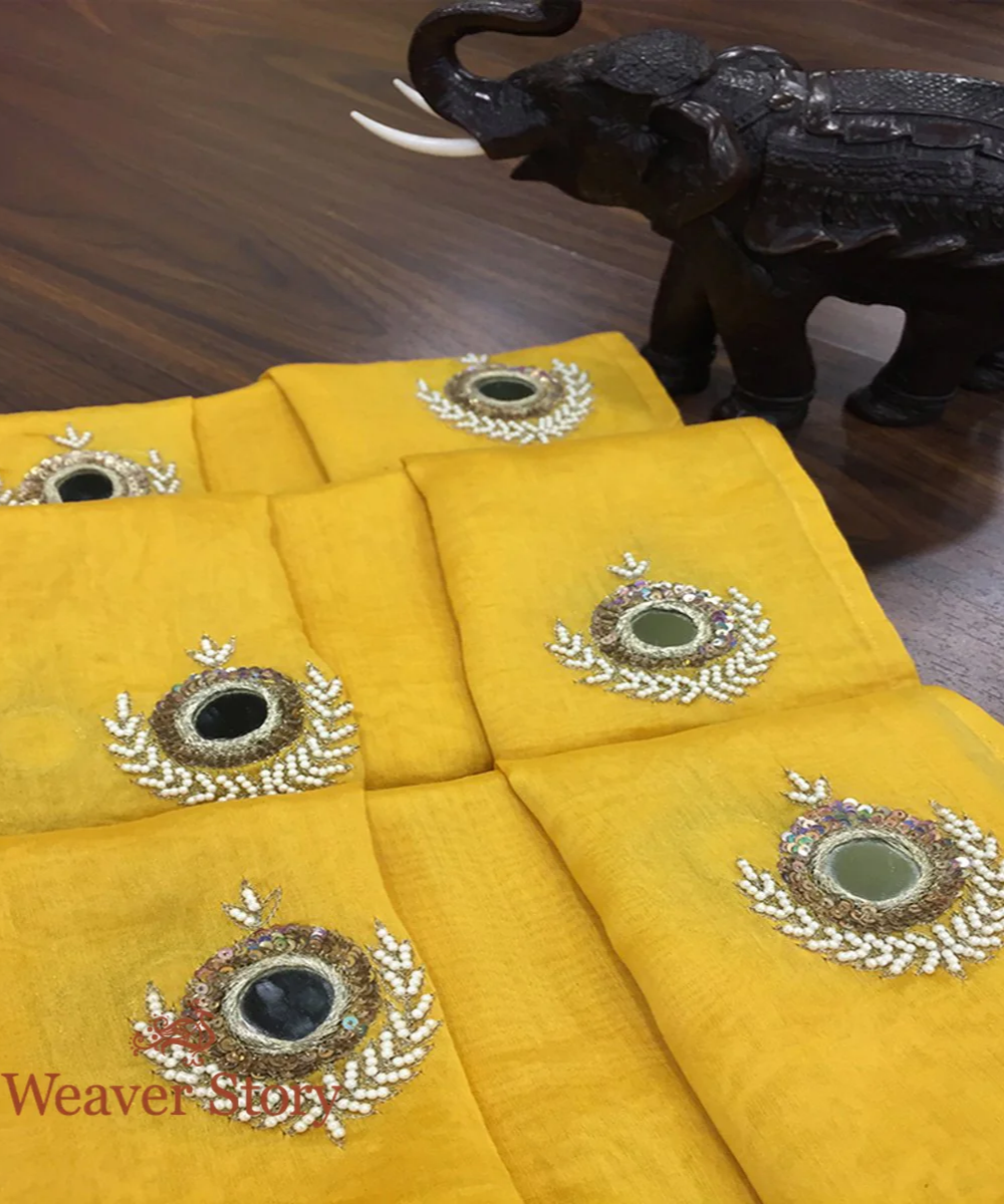 Handloom Yellow Chanderi Dupatta With Zardozi Work