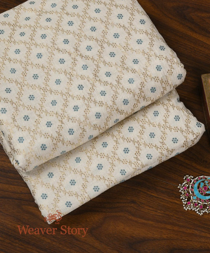 Handloom Beige Moonga Silk Fabric With Meenakari