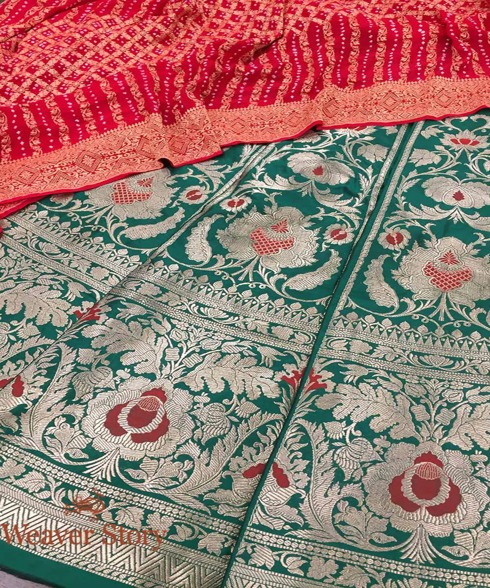 Green Handloom Kadhwa Banarasi Lehenga With Meenakari