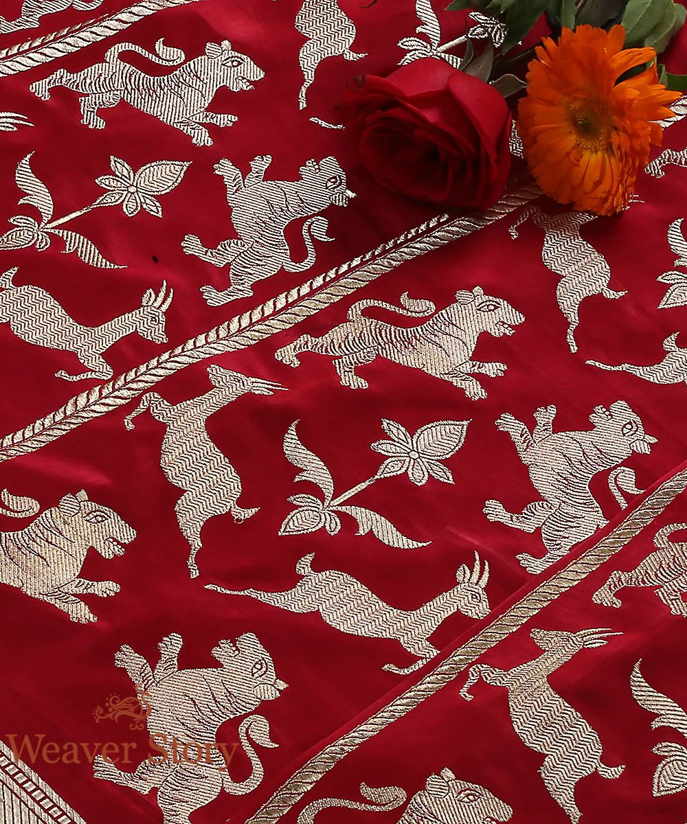 Handloom Banarasi Shikargah Lehenga In Maroon