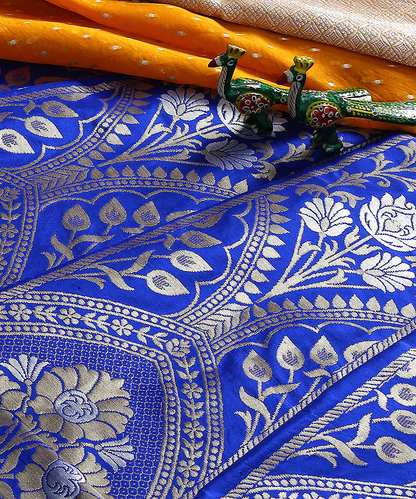 Blue Handloom Katan Silk Banarasi Lehenga With Cutwork