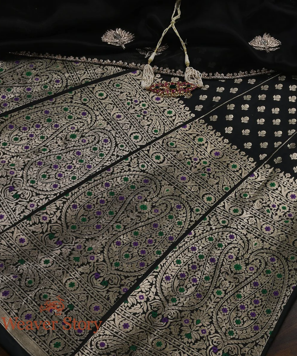 Handwoven Black Meenakari Lehenga