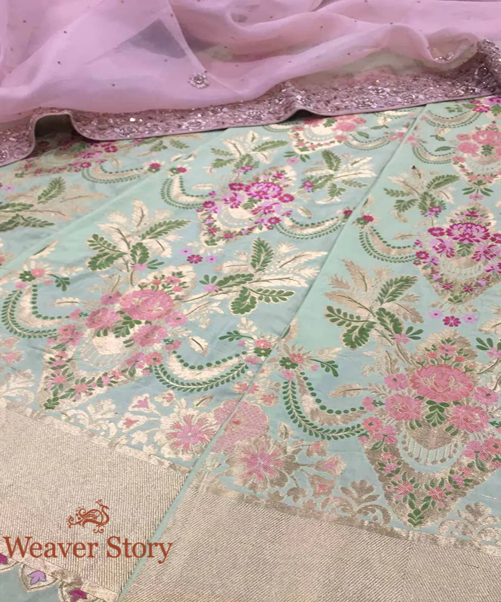 Mint Green Handloom Kimkhab Banarasi Lehenga With Meenakari