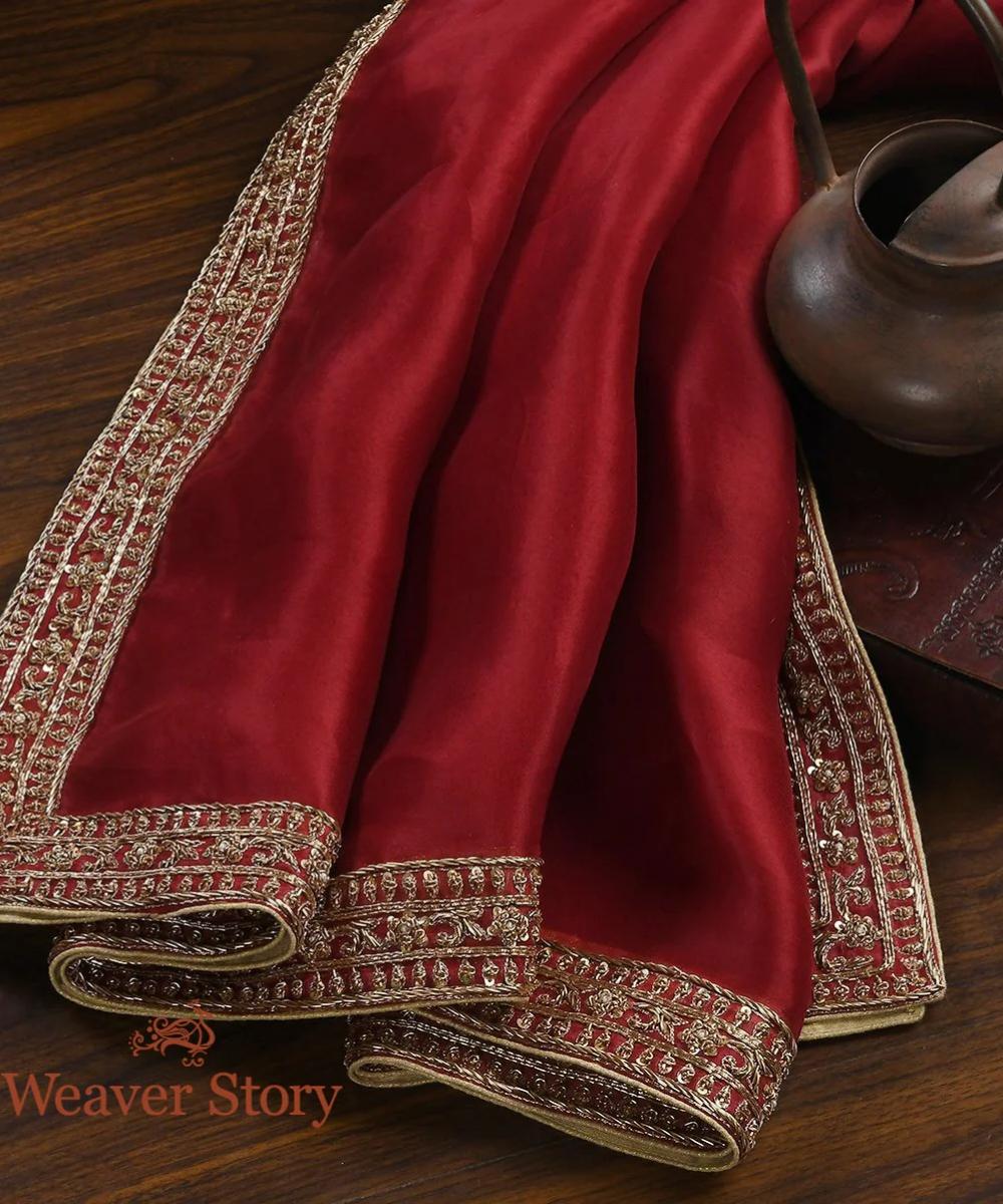 Maroon Zardozi Dupatta With Highway Border