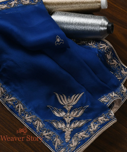 Blue Zardozi Dupatta With Leaf Border And Konia Dupatta