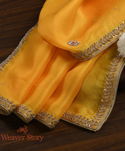 Yellow Zardozi Dupatta With Patti Bel Border