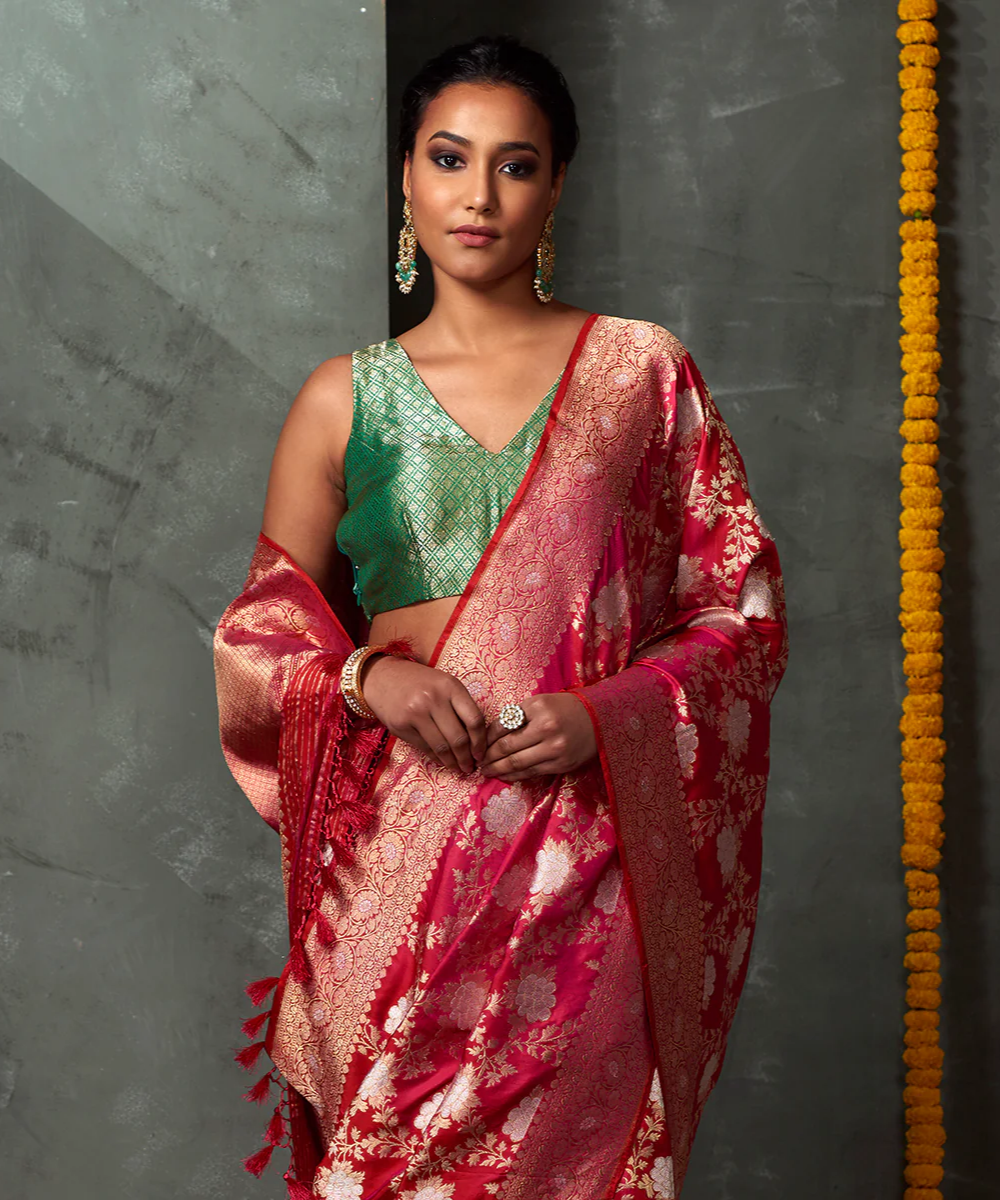 Handwoven Pink Angoor Jangla Saree - Pre Order