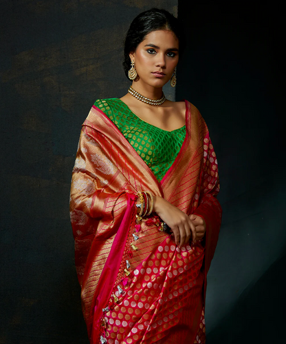 Pink And Red Dual Tone Katan Silk Kadhwa Jangla With Sona Rupa Zari Saree