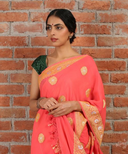 Handwoven Banarasi Gorgette Kadhwa Booti Saree