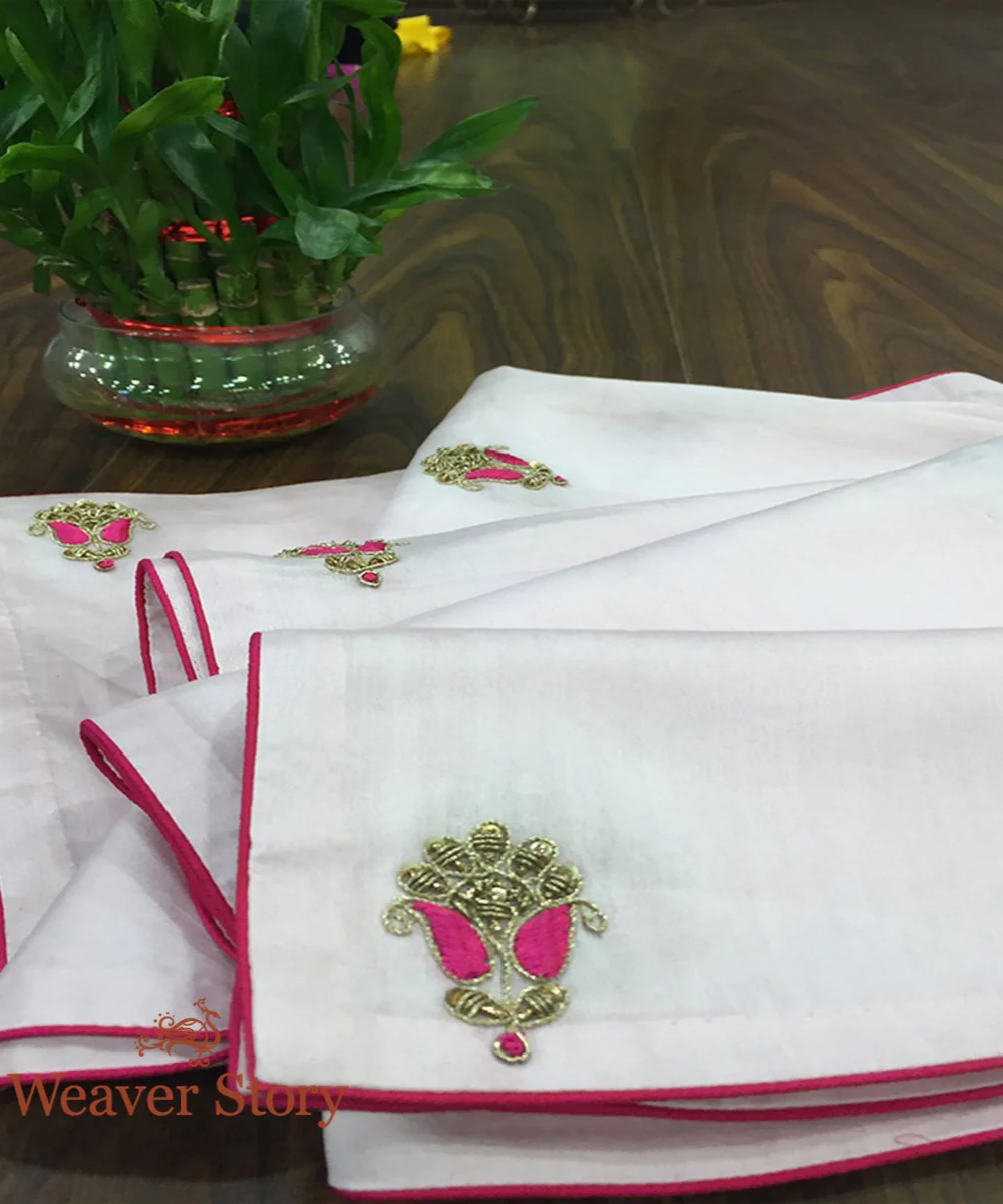 Handloom Light Pink Dupatta With Zardozi And Resham Work