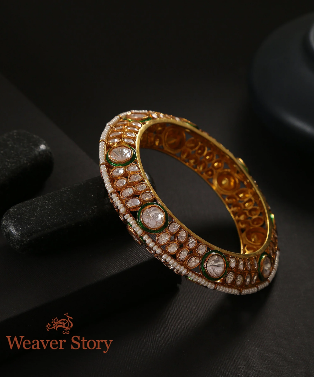 Rabab Bangle With Moissanite Polki Crafted In Pure Silver Jewellery