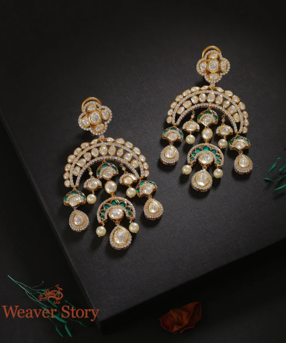 Chanda Earrings With Moissanite Polki Hand Crafted In Pure Silver Jewellery