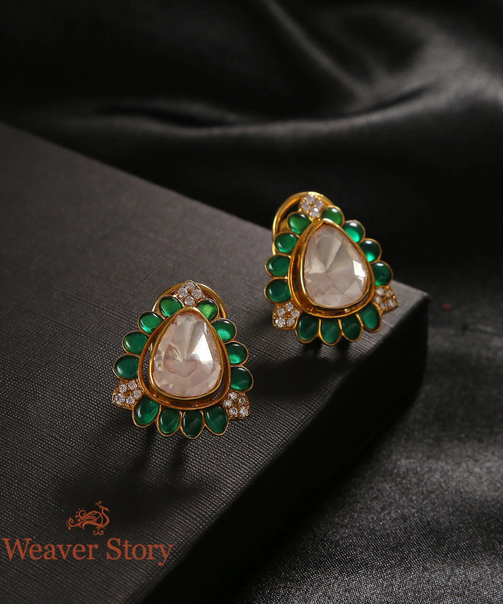 Gulnaz Earrings With Moissanite Polki Crafted In Pure Silver Jewellery