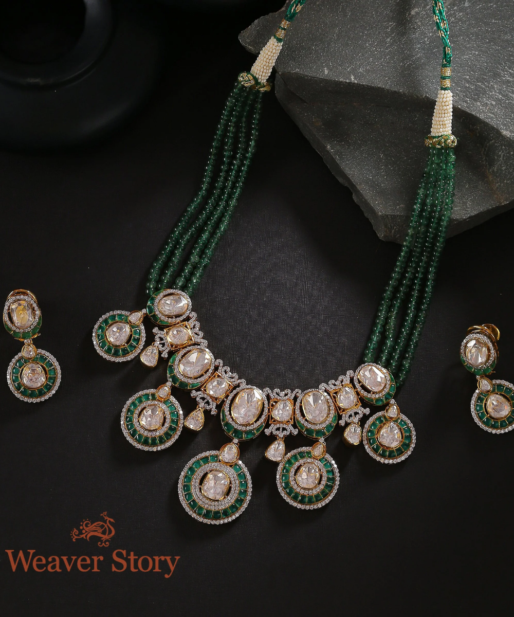 Aqsa Necklace Set With Moissanite Polki Crafted In Pure Silver Jewellery