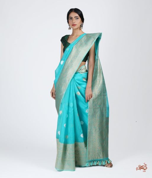 Aqua_kora_saree_with_big_border_WeaverStory_02