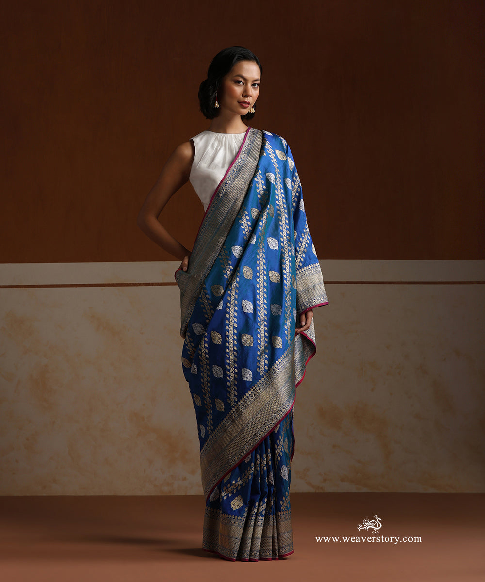 Peacock_Blue_Handloom_Pure_Katan_Silk_Banarasi_Saree_With_Kadhwa_Jaal_WeaverStory_01