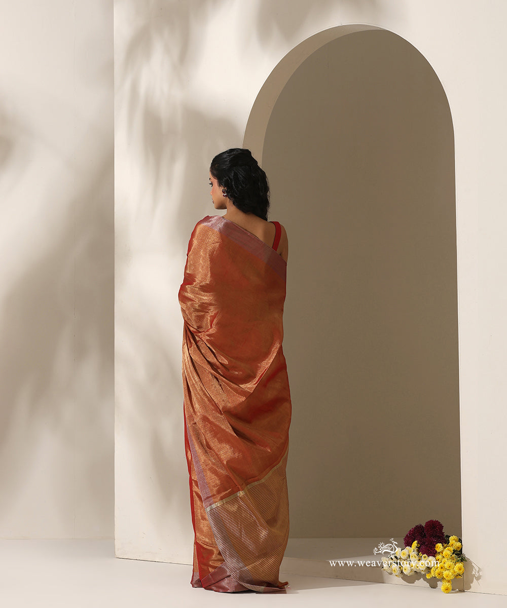 Red_Handloom_Tissue_Chanderi_Golden_Zari_Saree_With_Silver_Zari_Border_WeaverStory_03