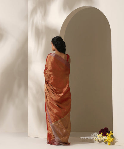 Red_Handloom_Tissue_Chanderi_Golden_Zari_Saree_With_Silver_Zari_Border_WeaverStory_03
