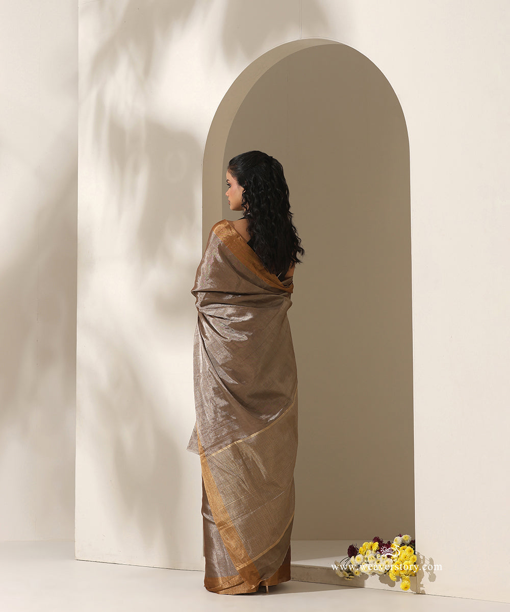 Brown_Handloom_Tissue_Chanderi_Silver_Zari_Saree_With_Gold_Zari_Border_WeaverStory_03