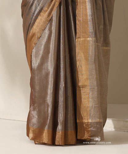 Brown_Handloom_Tissue_Chanderi_Silver_Zari_Saree_With_Gold_Zari_Border_WeaverStory_04