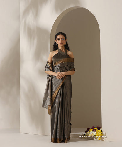 Black_Handloom_Tissue_Chanderi_Silver_Zari_Saree_With_Gold_Zari_Border_WeaverStory_01