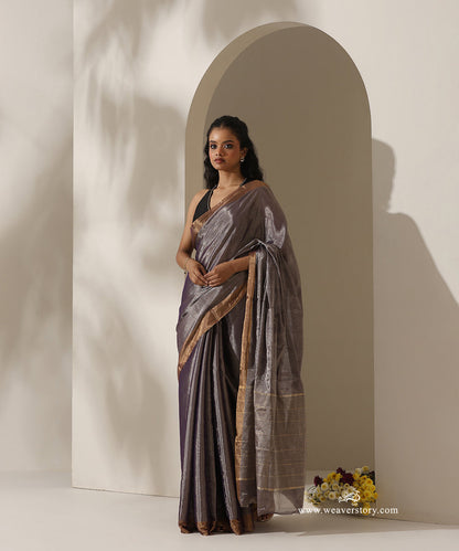 Purple_Handloom_Tissue_Chanderi_Silver_Zari_Saree_With_Gold_Zari_Border_WeaverStory_01