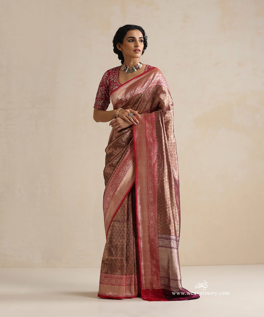 Handloom_Wine_Pure_Katan_Silk_Zari_Tanchoi_Banarasi_Saree_With_Pink_Kadhwa_Floral_Border_WeaverStory_01