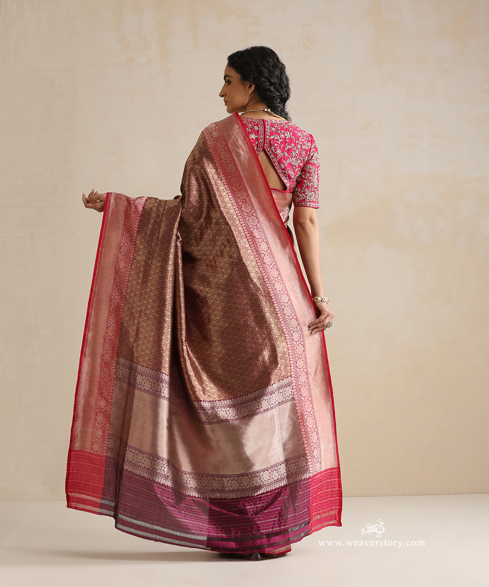 Handloom_Wine_Pure_Katan_Silk_Zari_Tanchoi_Banarasi_Saree_With_Pink_Kadhwa_Floral_Border_WeaverStory_03