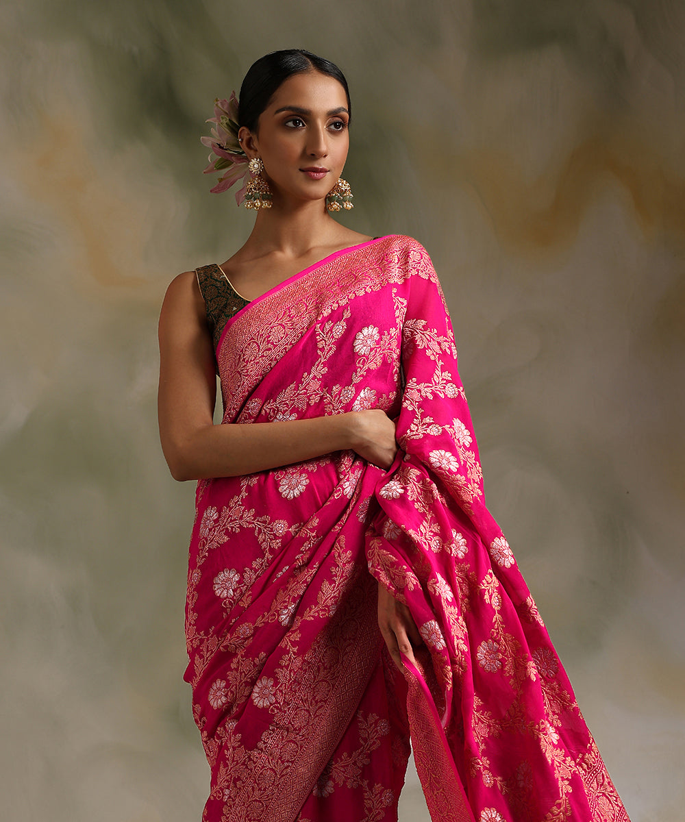 Pink Banarasi Silk Party Wear Saree | Latest Kurti Designs