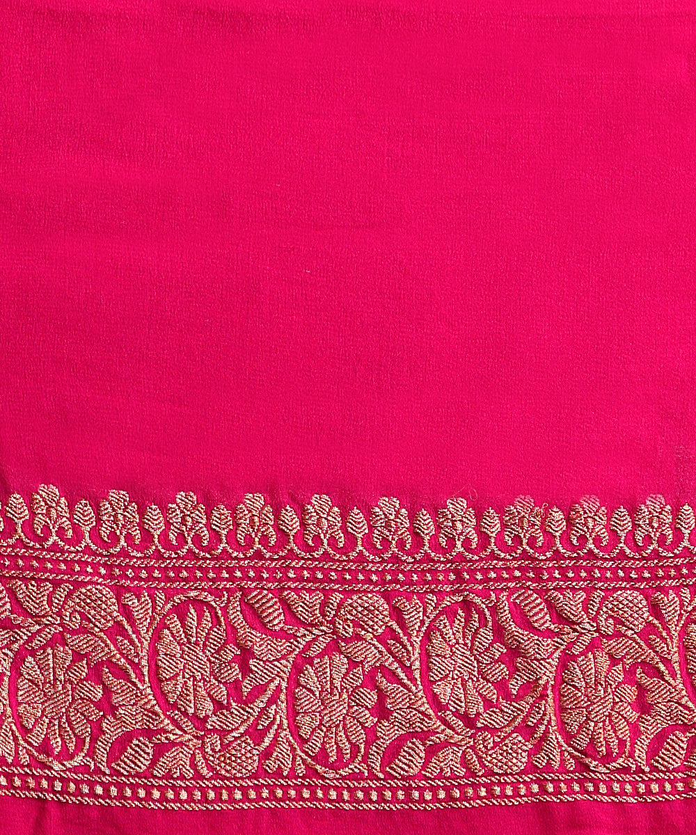 Hot Pink Handloom Pure Georgette Banarasi Saree With Kadhwa Jangla