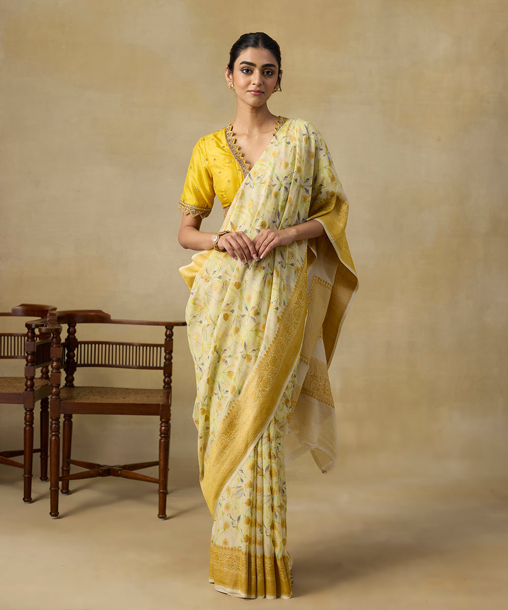 Handloom_Beige_Pure_Georgette_Banarasi_Saree_With_Printing_And_Kadhwa_Border_WeaverStory_01