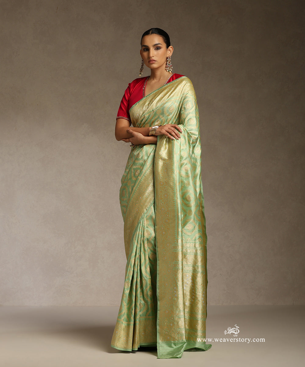 Pista_Green_Handloom_Katan_Silk_Kadhwa_Jangla_Banarasi_Saree_With_Sona_Rupa_Zari_WeaverStory_01