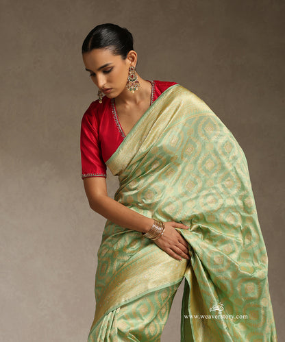 Pista_Green_Handloom_Katan_Silk_Kadhwa_Jangla_Banarasi_Saree_With_Sona_Rupa_Zari_WeaverStory_02