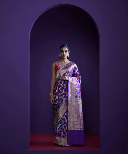 Handloom_Lavender_Pure_Chanderi_Silk_Saree_With_Gugnu_Booti_WeaverStory_02