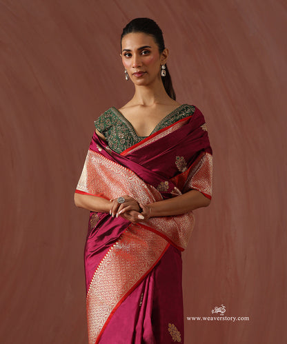 Maroon_Handloom_Pure_Katan_Silk_Saree_With_Floral_Boota_And_Ambi_Motif_Border_WeaverStory_02