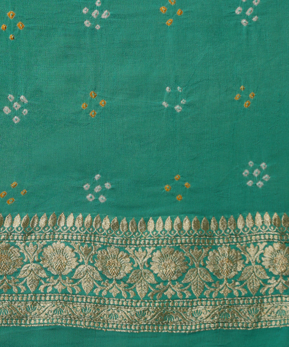 Aqua_Green_Handloom_Pure_Georgette_Banarasi_Bandhej_Saree_With_Floral_Border_WeaverStory_05