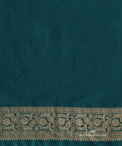 Teal_Blue_Handloom_Gold_Zari_Katan_Silk_Kimkhab_Banarasi_Brocade_Saree_With_Red_Selvedge_And_Paisley_Border_WeaverStory_05