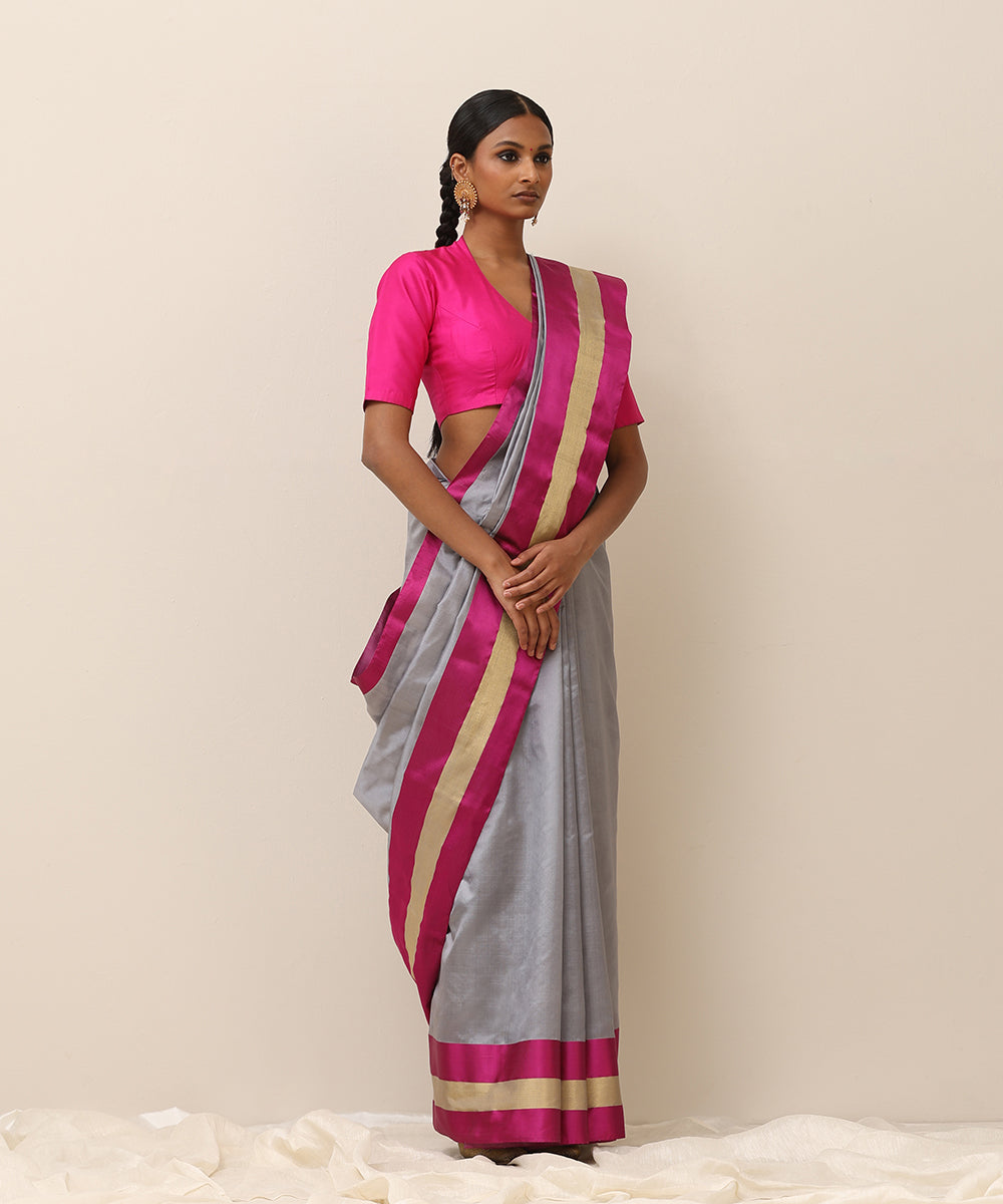 Steel_Grey_Handloom_Plain_Pure_Chanderi_Silk_Saree_With_Mashroo_Border_WeaverStory_02