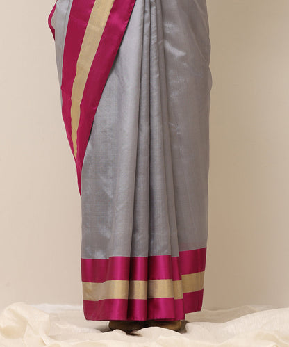 Steel_Grey_Handloom_Plain_Pure_Chanderi_Silk_Saree_With_Mashroo_Border_WeaverStory_04