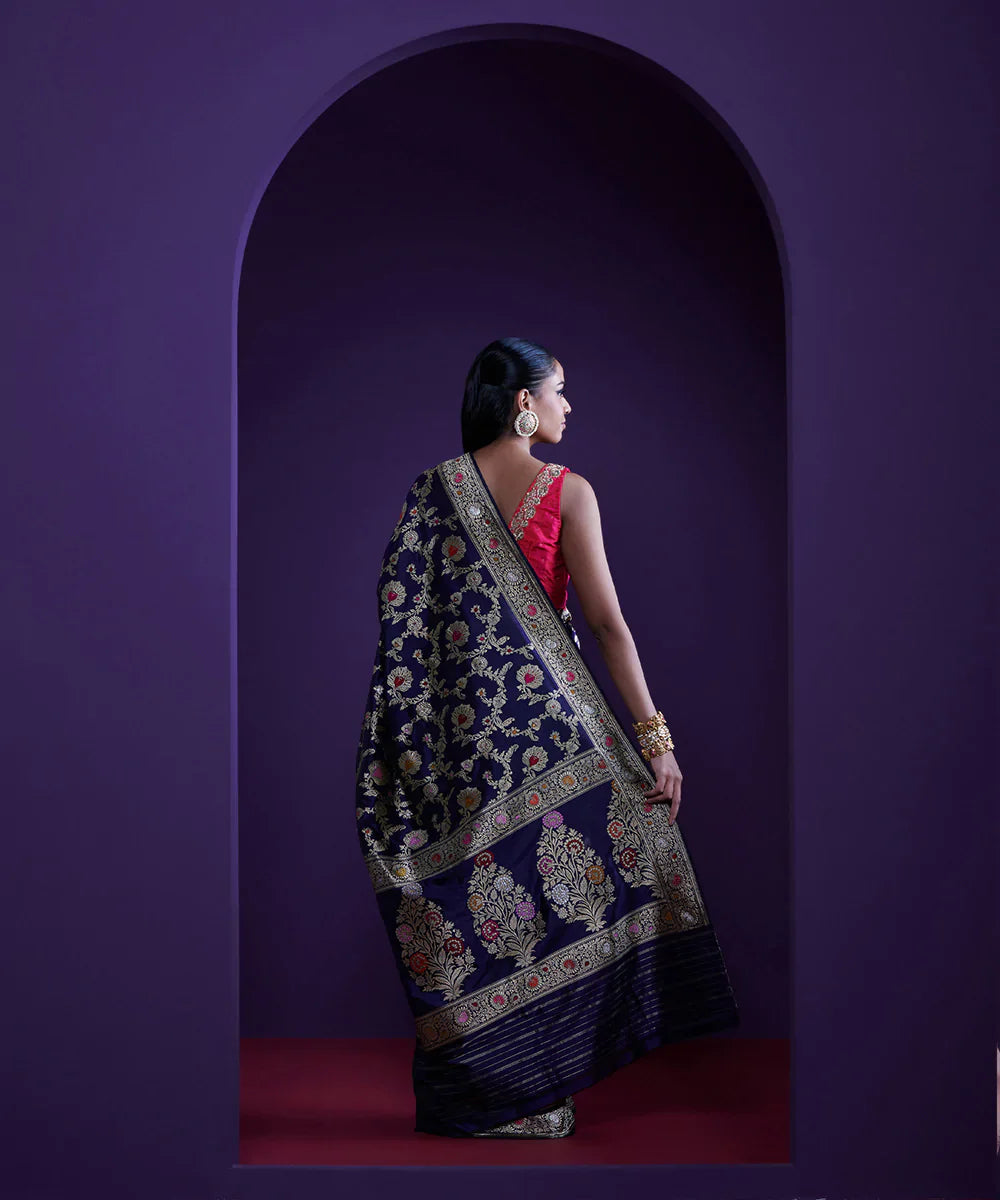 Handloom_Royal_Blue_Pure_Chanderi_Silk_Saree_With_Gold_And_Silver_Zari_Bird_Motif_WeaverStory_03